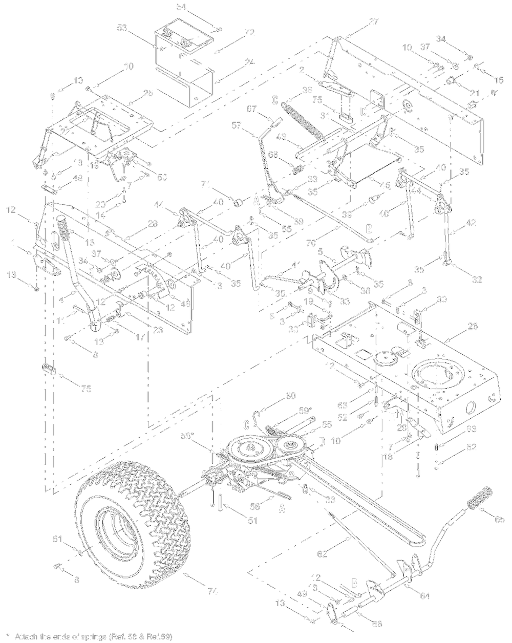Frame, Controls, Wheels Rear Diagram and Parts List for 13AC650F700 2004 Yard Machines Lawn Tractor
